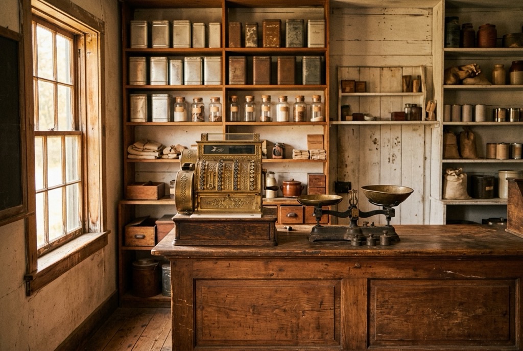 A vintage post exchange trading counter